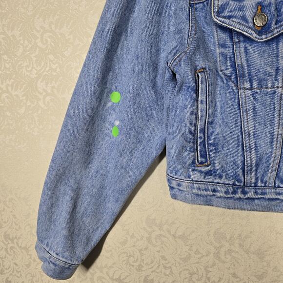 VTG 90s Limited Denim Cropped Jean Jacket sz M Blue Retro Streetwear Biker - Picture 9 of 16